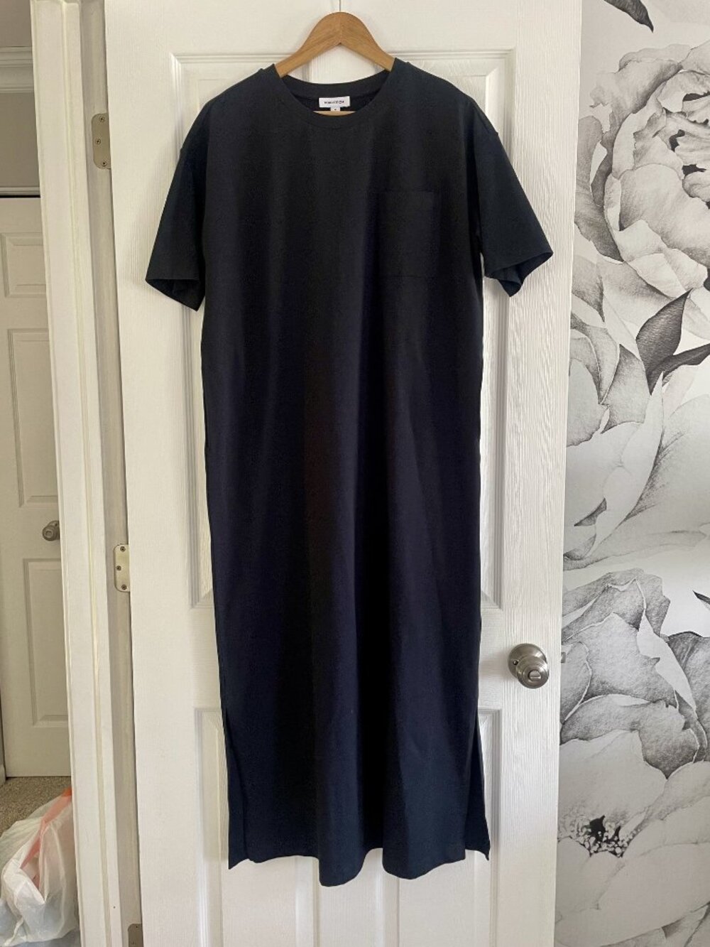 Nordstrom Black Cotton T-Shirt Maxi Dress Pocket Side Slits Size M